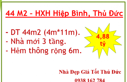 44m2-Nhà mới 3 tầng-Hiệp Bình -TP Thủ Đức-HXH 6m-Gần MT-4.88 tỷ